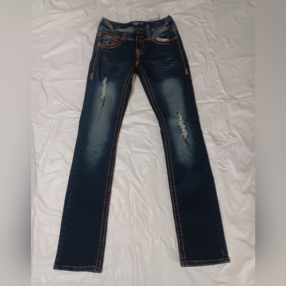 VIP Jeans Dark Blue Distressed Jeans Size 5/6